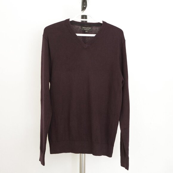 Sz M- Banana Republic Fcty Cotton Rayon Silk Cashmere Purple V-Neck Knit Sweater - Picture 1 of 9